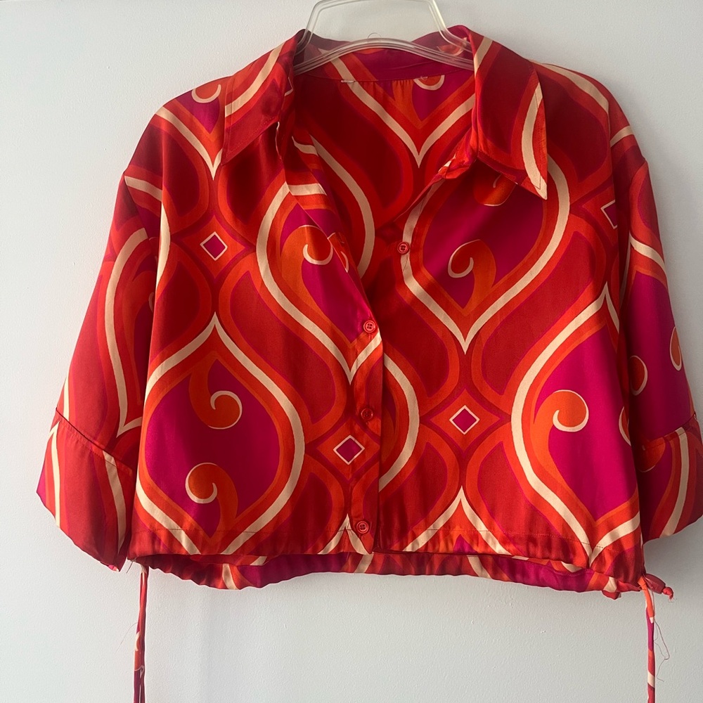 Zara Red and Orange Patterned Blouse